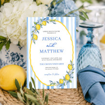 Mediterranean Blue Striped Lemon Wedding 