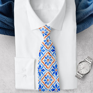 Mediterranean Blue Terracotta Geometric Tile Tie