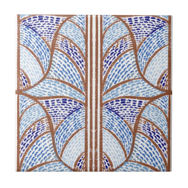 Mediterranean Blue. & Terracotta Mosaic Pattern  Ceramic Tile (Front)