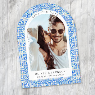 Mediterranean Blue Tile Arch Photo Wedding Save The Date