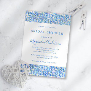 Mediterranean Blue Tile Bridal Shower Invitation