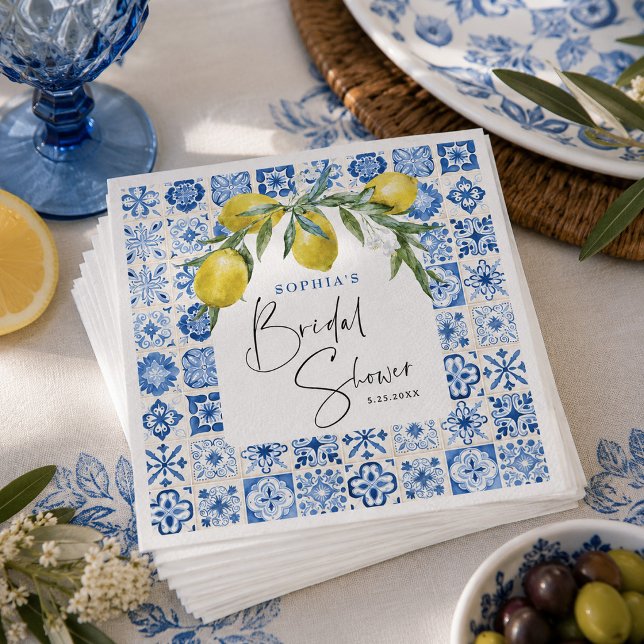 Mediterranean Blue Tile Bridal Shower Napkins (Creator Uploaded)