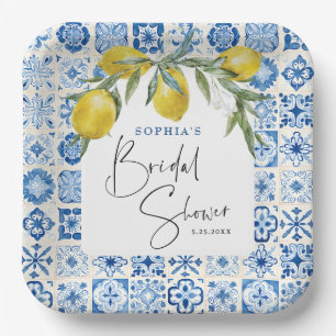 Mediterranean Blue Tile Bridal Shower Paper Plates