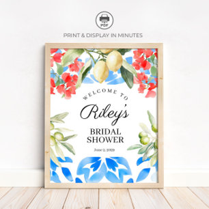 Mediterranean Blue Tile Bridal Shower Welcome Sign
