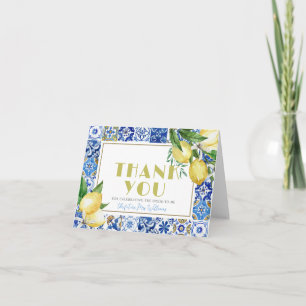Mediterranean Blue Tile Citrus Lemon Bridal Shower Thank You Card
