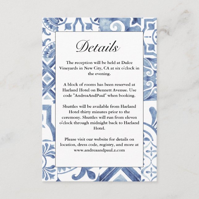 Mediterranean Blue Tile Enclosure Card (Front)