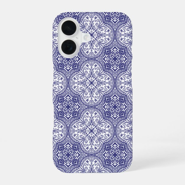 Mediterranean Blue Tile iPhone 16 Case (Back)