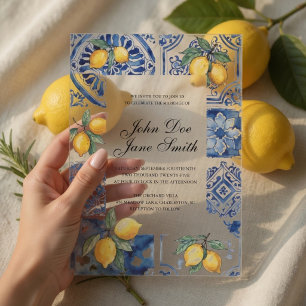 Mediterranean Blue Tile Italian Citrus Acrylic Invitations