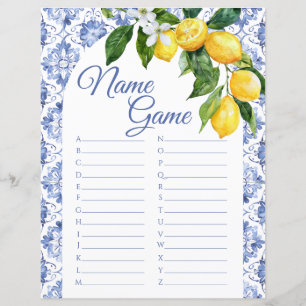 Mediterranean Blue Tile Lemon Baby Showe Name Game