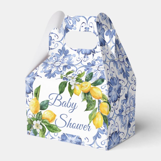 Mediterranean Blue Tile Lemon Baby Shower  Favour Box (Front Side)