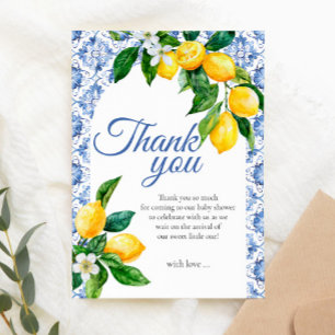 Mediterranean Blue Tile Lemon Baby Shower Thank You Card