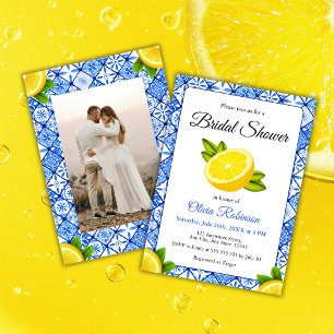 Mediterranean Blue Tile Lemon Photo Bridal Shower Invitation