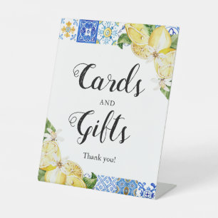 Mediterranean Blue Tile Lemons Card and Gift Sign