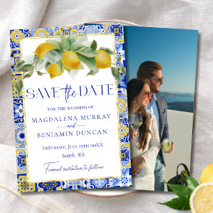 Mediterranean Blue Tile Lemons Photo Wedding Save The Date