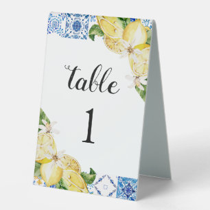 Mediterranean Blue Tile Lemons Table Number Cards