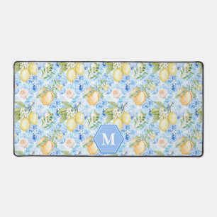 Mediterranean Blue Tile Limoncello Monogram Name Desk Mat