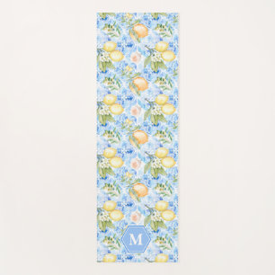 Mediterranean Blue Tile Limoncello Monogram Name Yoga Mat