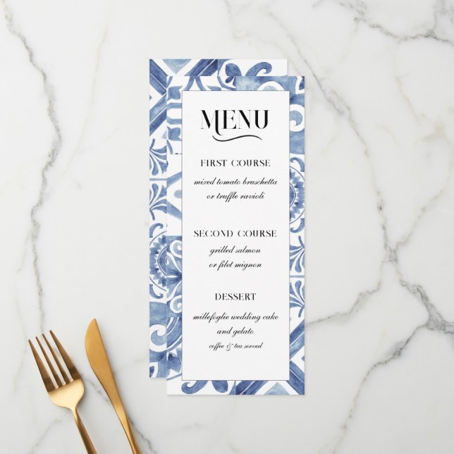 Mediterranean Blue Tile Menu (Front/Back In Situ)
