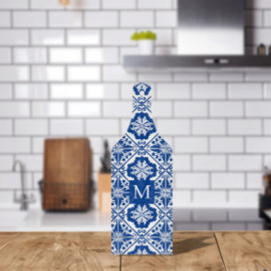 Mediterranean Blue Tile Monogram Cutting Board