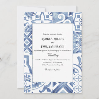 Mediterranean Blue Tile Wedding Invitation