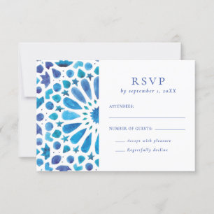 Mediterranean Blue Tile Wedding RSVP Card