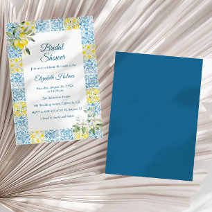 Mediterranean Blue Tiles and Lemons Bridal Shower Invitation