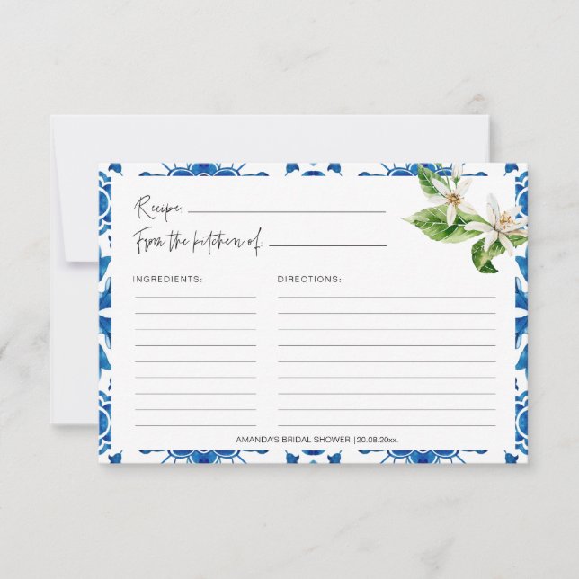 Mediterranean Blue Tiles Greece Recipe Cards (Front)