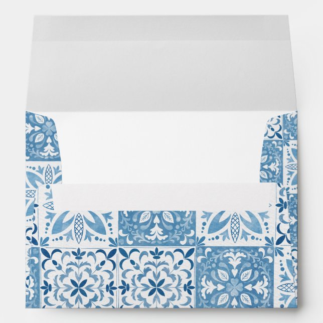 Mediterranean Blue Tiles Italian Sicily Elegant Envelope (Back (Bottom))