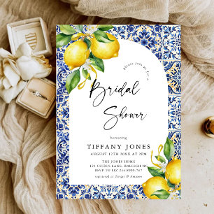 Mediterranean Blue Tiles Lemons Arch Bridal Shower Invitation