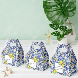 Mediterranean  Blue Tiles Lemons Bridal Shower Favour Box