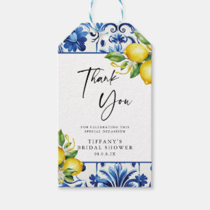 Mediterranean  Blue Tiles Lemons Bridal Shower Gift Tags