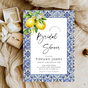 Mediterranean  Blue Tiles Lemons Bridal Shower Invitation