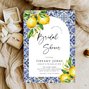 Mediterranean  Blue Tiles Lemons Bridal Shower Invitation