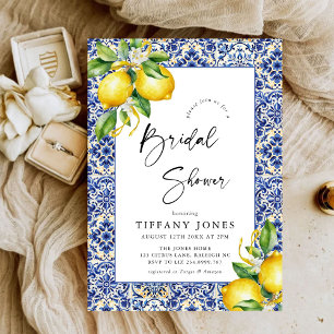 Mediterranean  Blue Tiles Lemons Bridal Shower Invitation