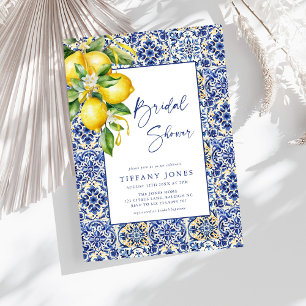 Mediterranean  Blue Tiles Lemons Bridal Shower Invitation