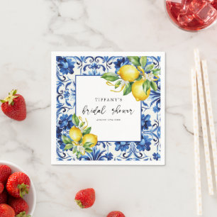 Mediterranean  Blue Tiles Lemons Bridal Shower Nap Napkin
