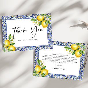 Mediterranean  Blue Tiles Lemons Bridal Shower Thank You Card