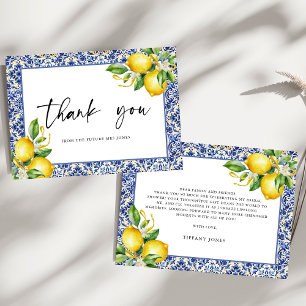 Mediterranean  Blue Tiles Lemons Bridal Shower Thank You Card
