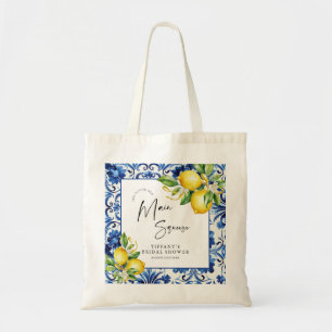 Mediterranean Blue Tiles Lemons Bridal Shower Tote Bag