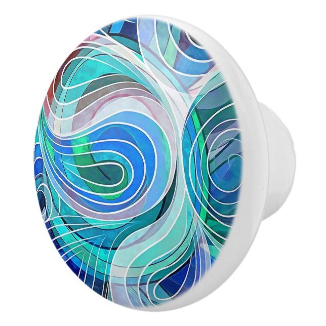 Mediterranean Blue Turquoise Coast Doodle Ceramic Knob (Right)