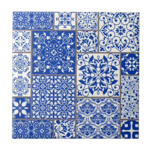Mediterranean Blue & White Azulejo Majolica Mosaic Ceramic Tile