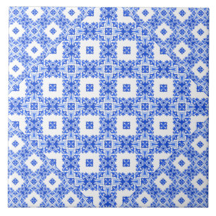 Mediterranean blue white iznik delft style pattern ceramic tile