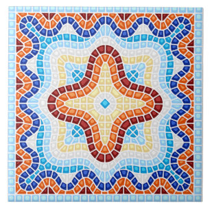 Mediterranean Blue White Red Tile Pattern 
