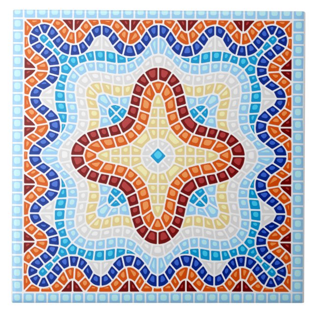Mediterranean Blue White Red Tile Pattern  (Front)