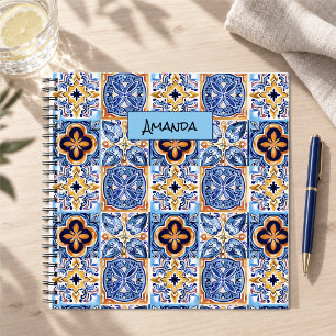 Mediterranean Blue White Sicilian Tile Pattern Notebook