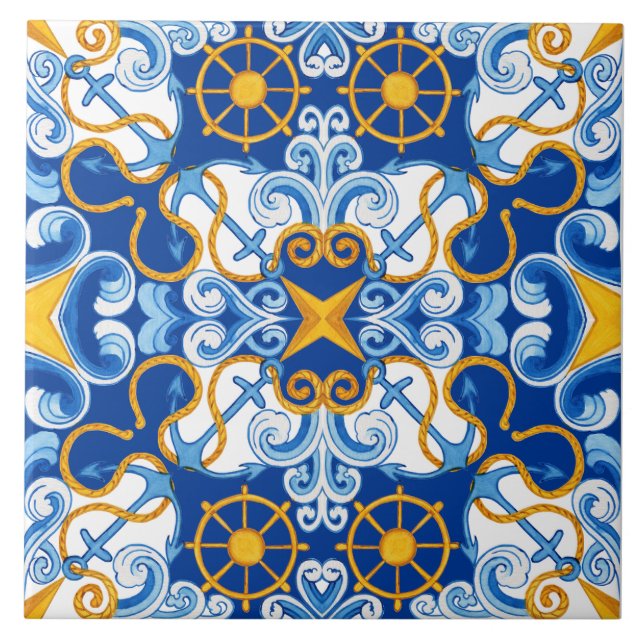 Mediterranean Blue White Tile Pattern  (Front)
