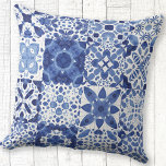 Mediterranean Blue White Tile Pattern Watercolor Cushion<br><div class="desc">Pretty indigo blue and white tile pattern in watercolor.  Original art by Nic Squirrell.</div>