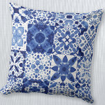 Mediterranean Blue White Tile Pattern Watercolor Cushion<br><div class="desc">Pretty indigo blue and white tile pattern in watercolor.  Original art by Nic Squirrell.</div>