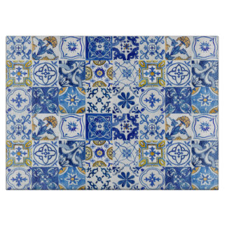 Mediterranean Blue, White & Yellow Summer Pattern Cutting Board