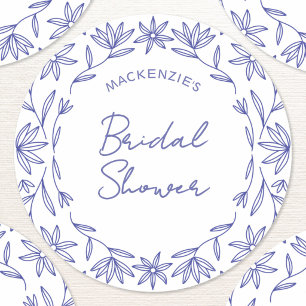 Mediterranean Blue Wildflower Bridal Shower Classic Round Sticker